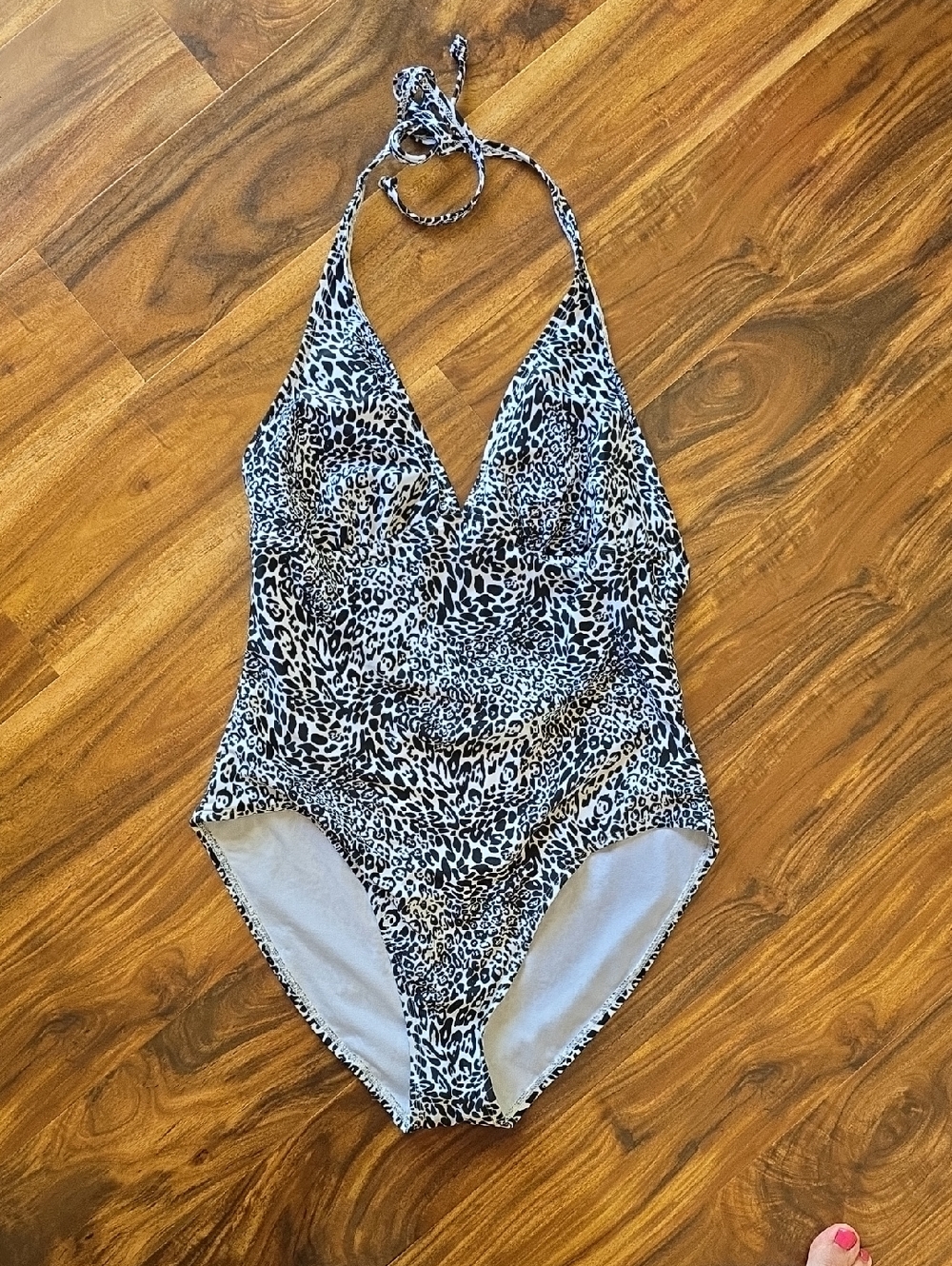 Old Navy Black and White Leopard Halter One-Piece